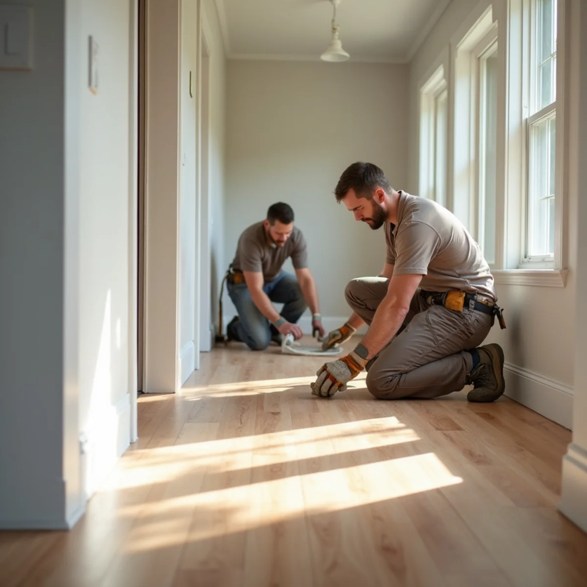 Commercial flooring installation underway in a Huntsville, AL home
