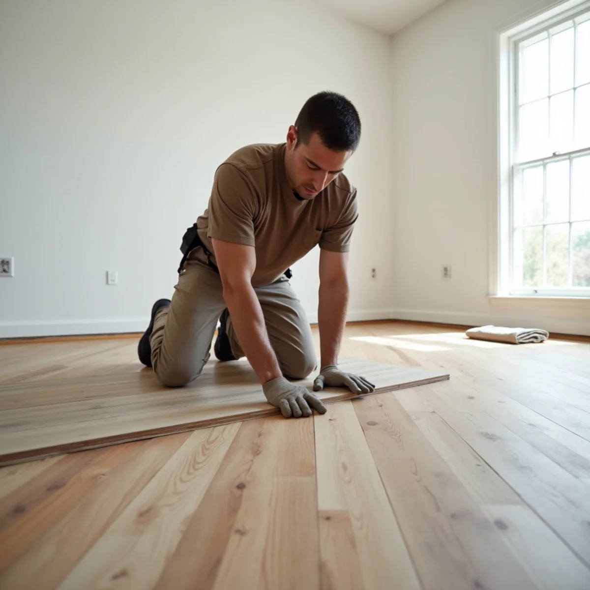 planks being set during emergency floor repair in Huntsville, AL