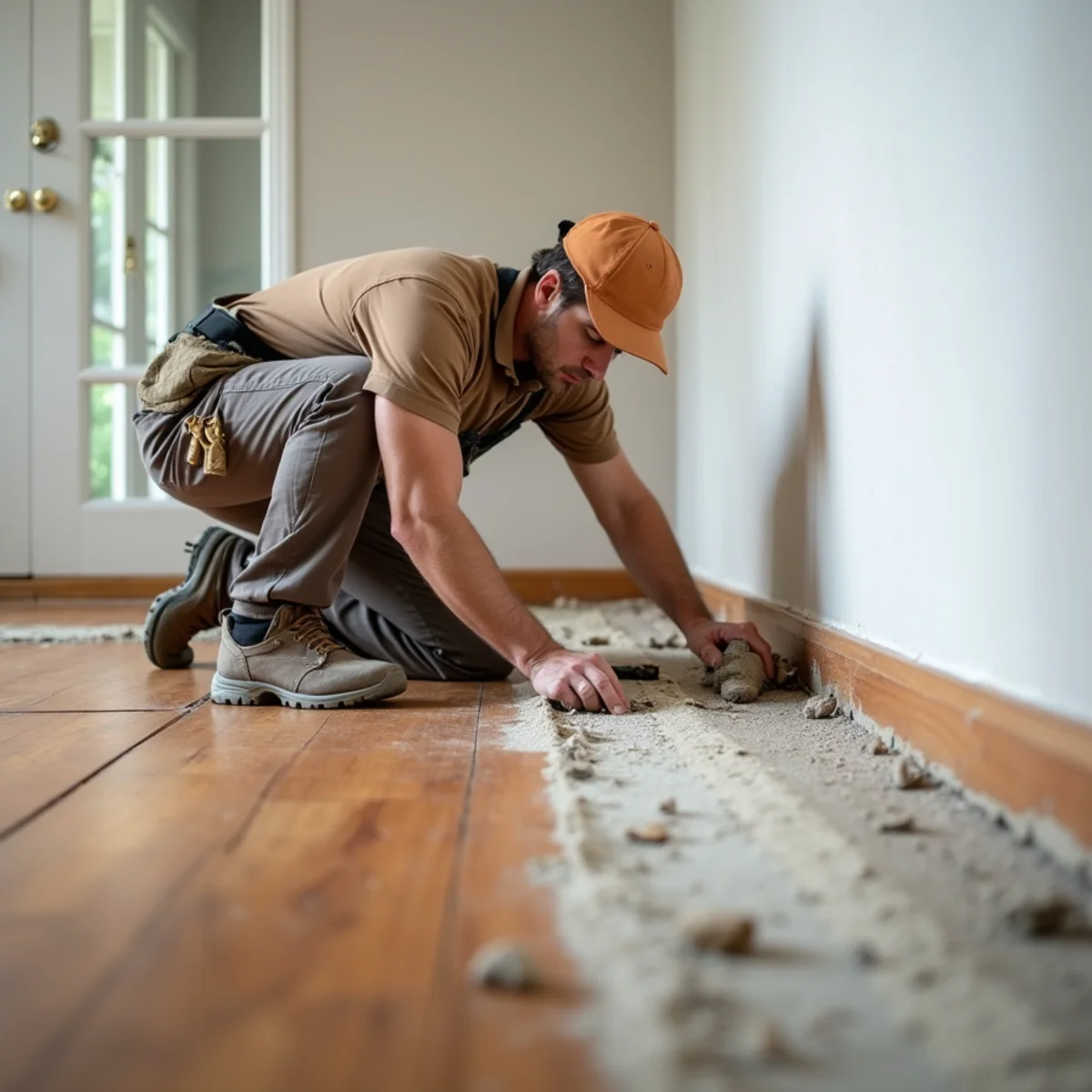 Emergency floor repair underway in a Huntsville, AL home