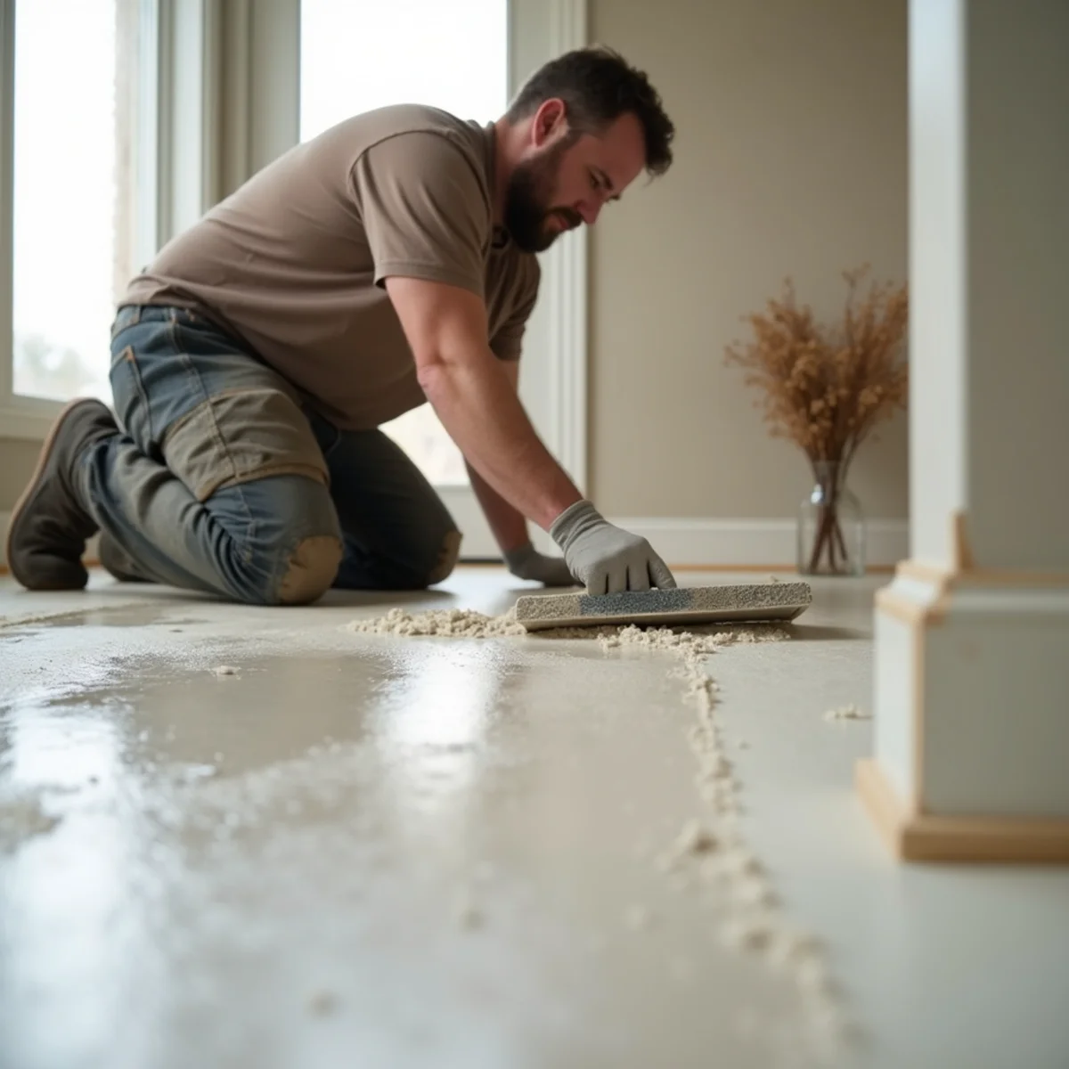 subfloor prep and leveling during hardwood flooring installation in Huntsville, AL