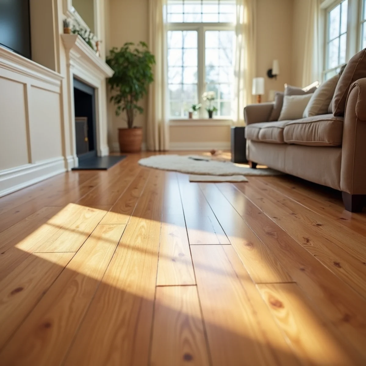 Finished hardwood floor in a North Alabama living room