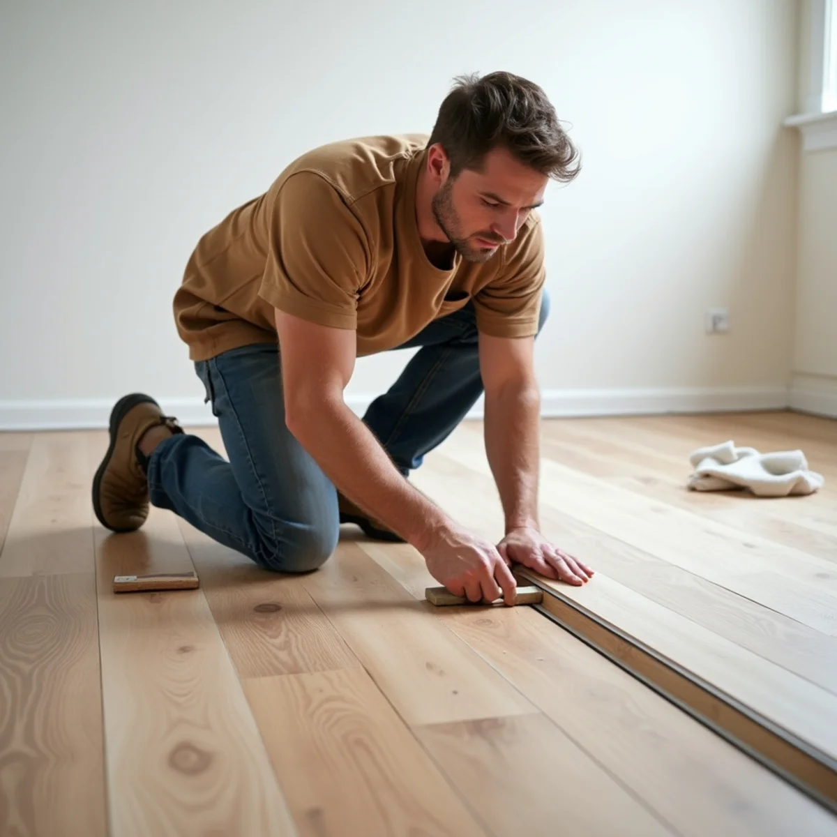 planks being set during stair flooring installation in Huntsville, AL