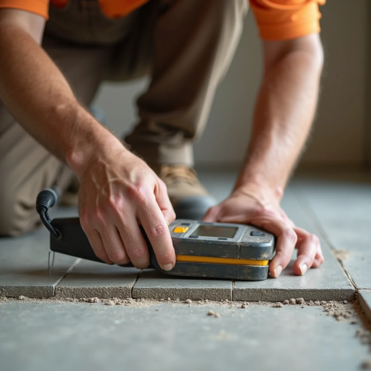 subfloor moisture reading during subfloor repair and leveling in Huntsville, AL